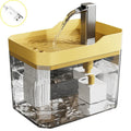 Yellow and clear USB-powered cat water fountain on white background - Wild Indoors Pet