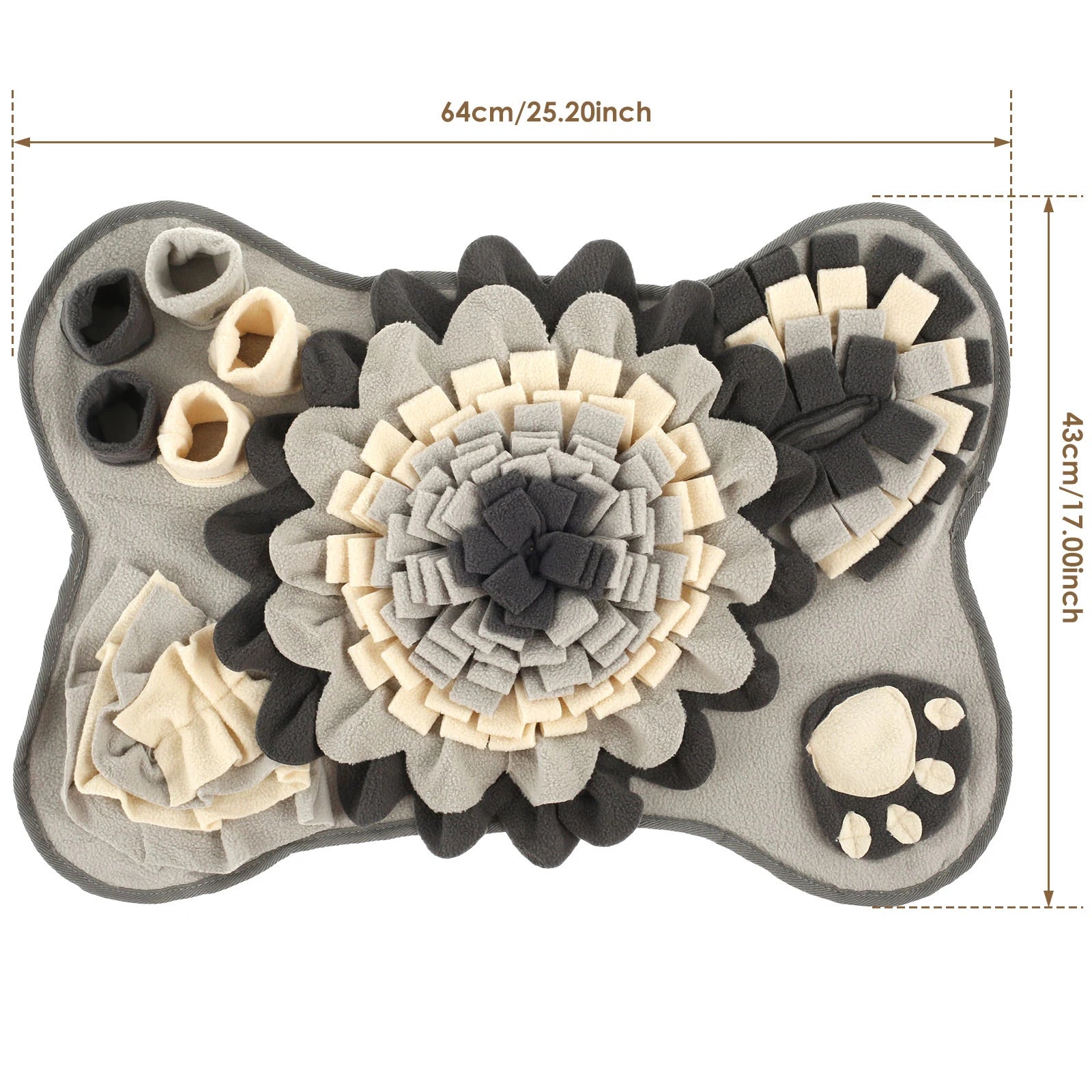 Grey rectangular flower snuffle mat with paw print treat pocket - Wild Indoors Pet