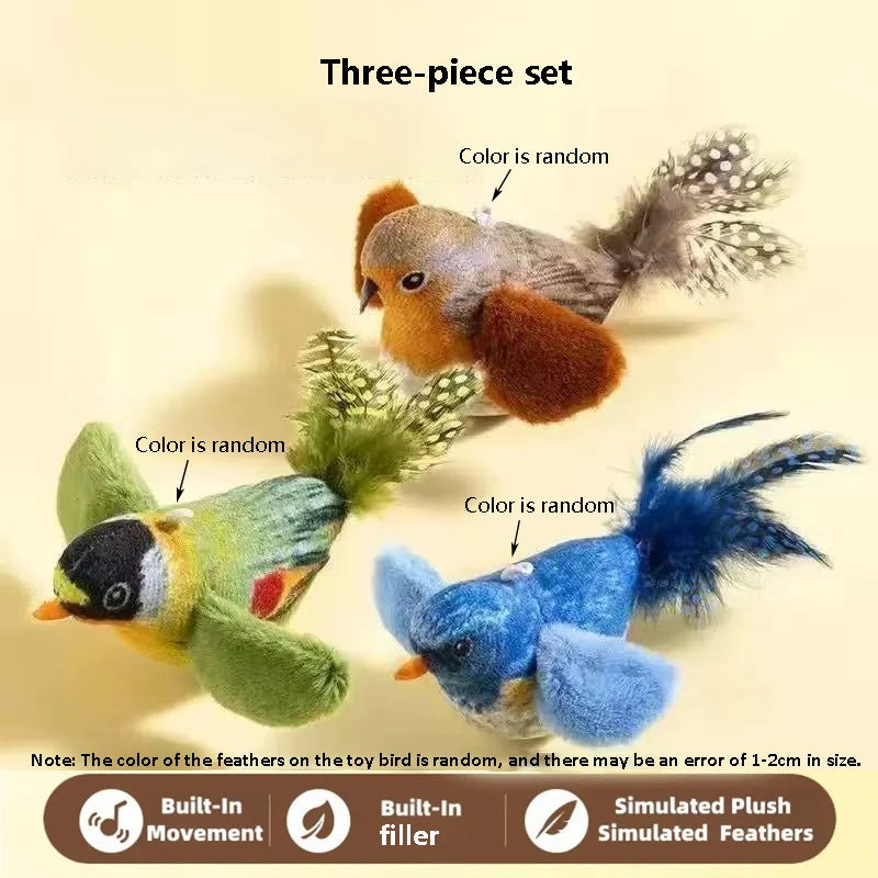 Three piece bird cat toy set in brown, green, and blue - Wild Indoors Pet