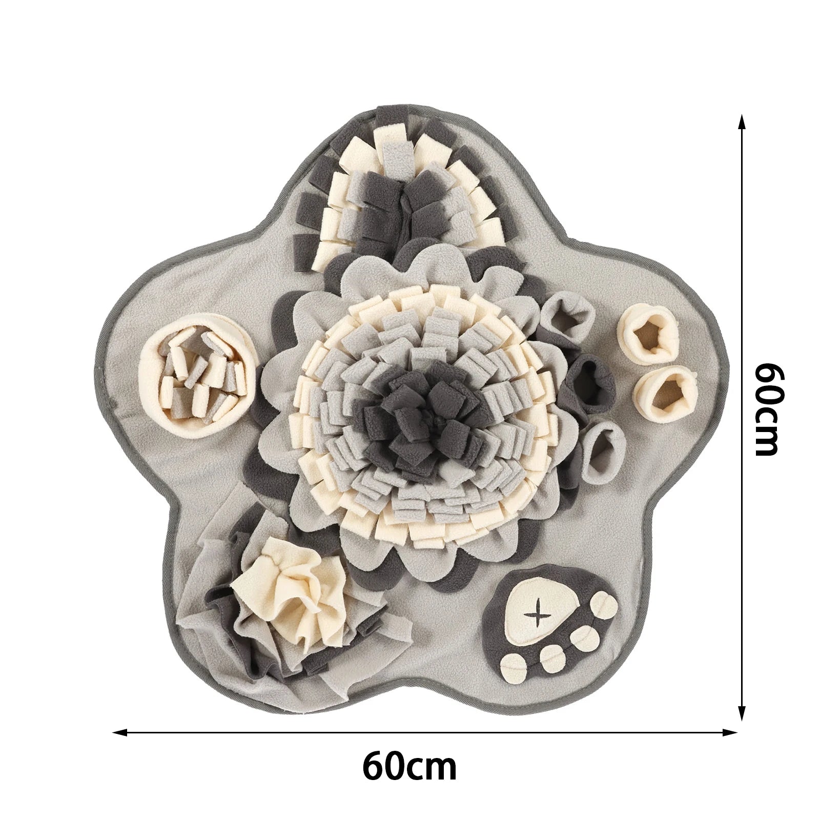 Grey flower-shaped dog snuffle mat, 60cm by 60cm - Wild Indoors Pet