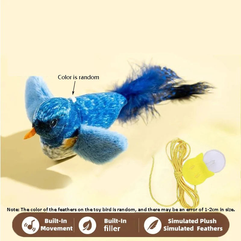 Blue plush bird cat toy with catnip and built-in movement - Wild Indoors Pet