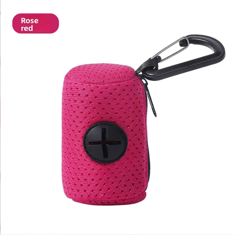 Red dog poop bag dispenser with leash clip - Wild Indoors Pet